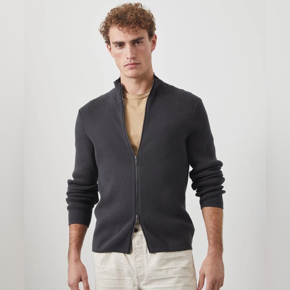 Todd Snyder Full-Zip Organic Cotton Sweater in Faded Black Size XL SW2270062-001